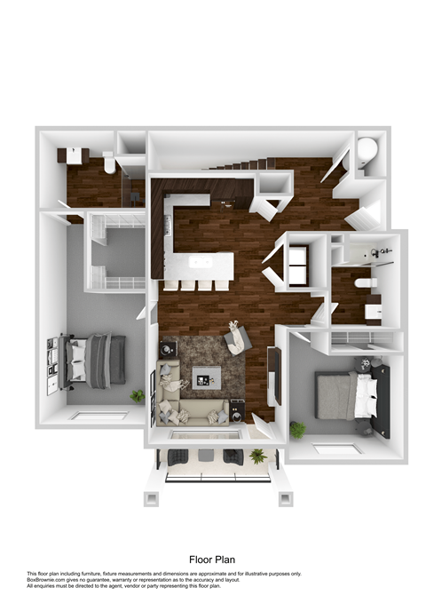 Floor plan for 2 beds, 2 baths, 1062 sqft